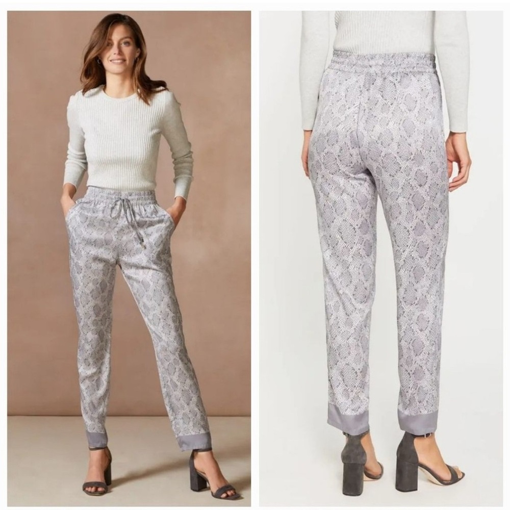 J Mclaughlin 100% Silk Grey Desert Scale Border Print Tia Pants -Size Medium NWT